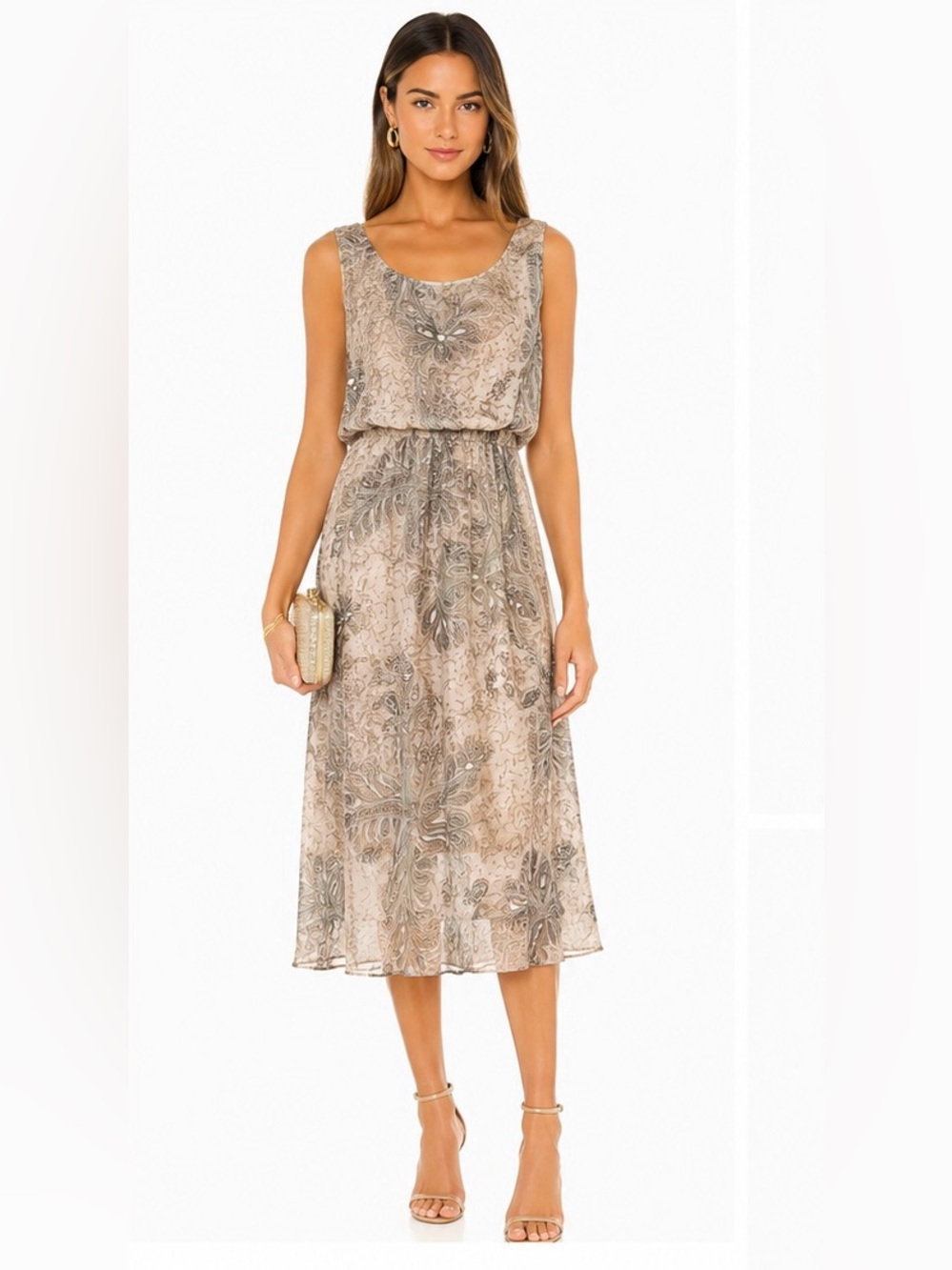 Made in Italy Silk Blend Paisley Midi Dress 70% Silk
